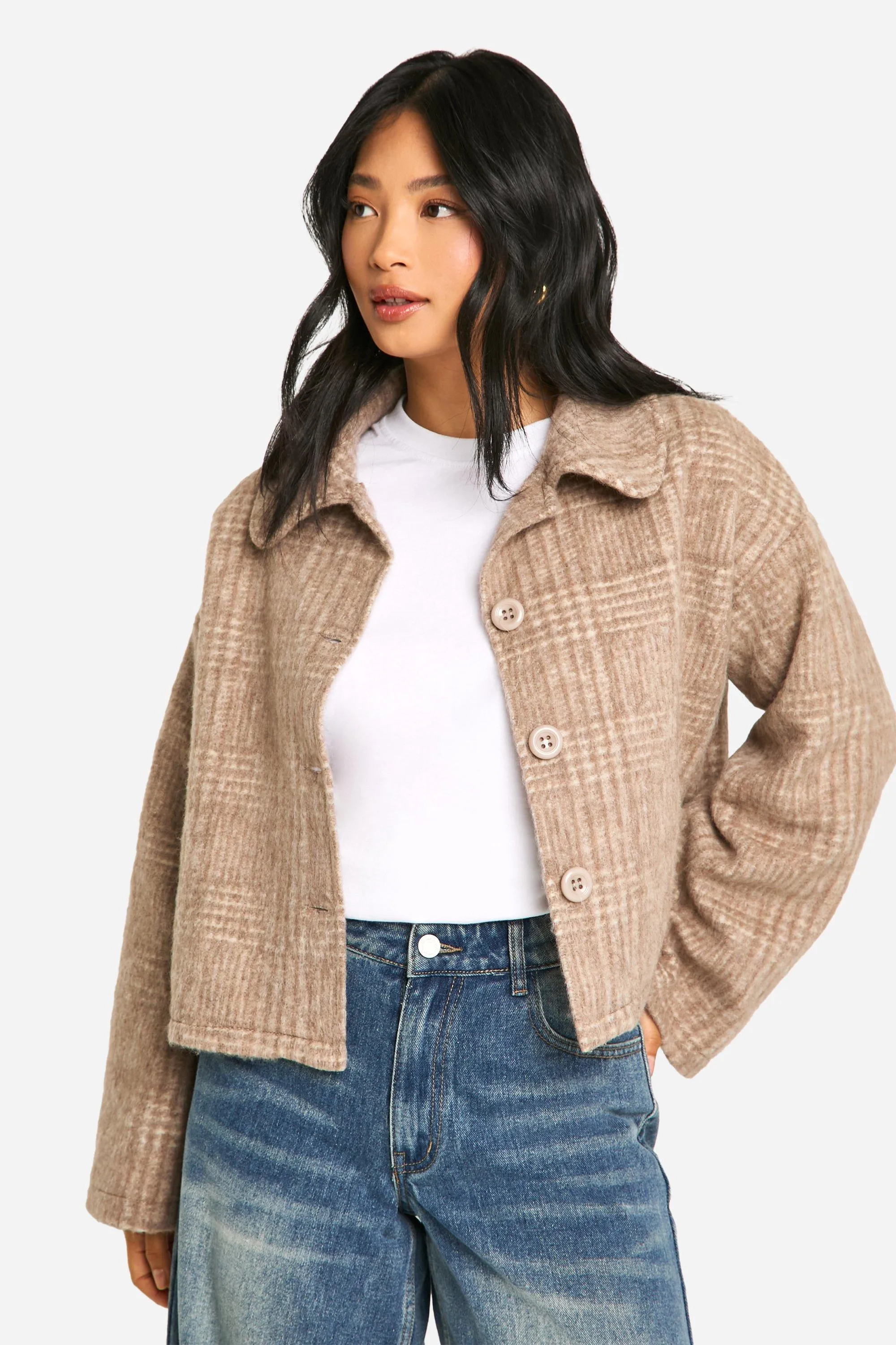 Petite Check Wool Look Collar Jacket