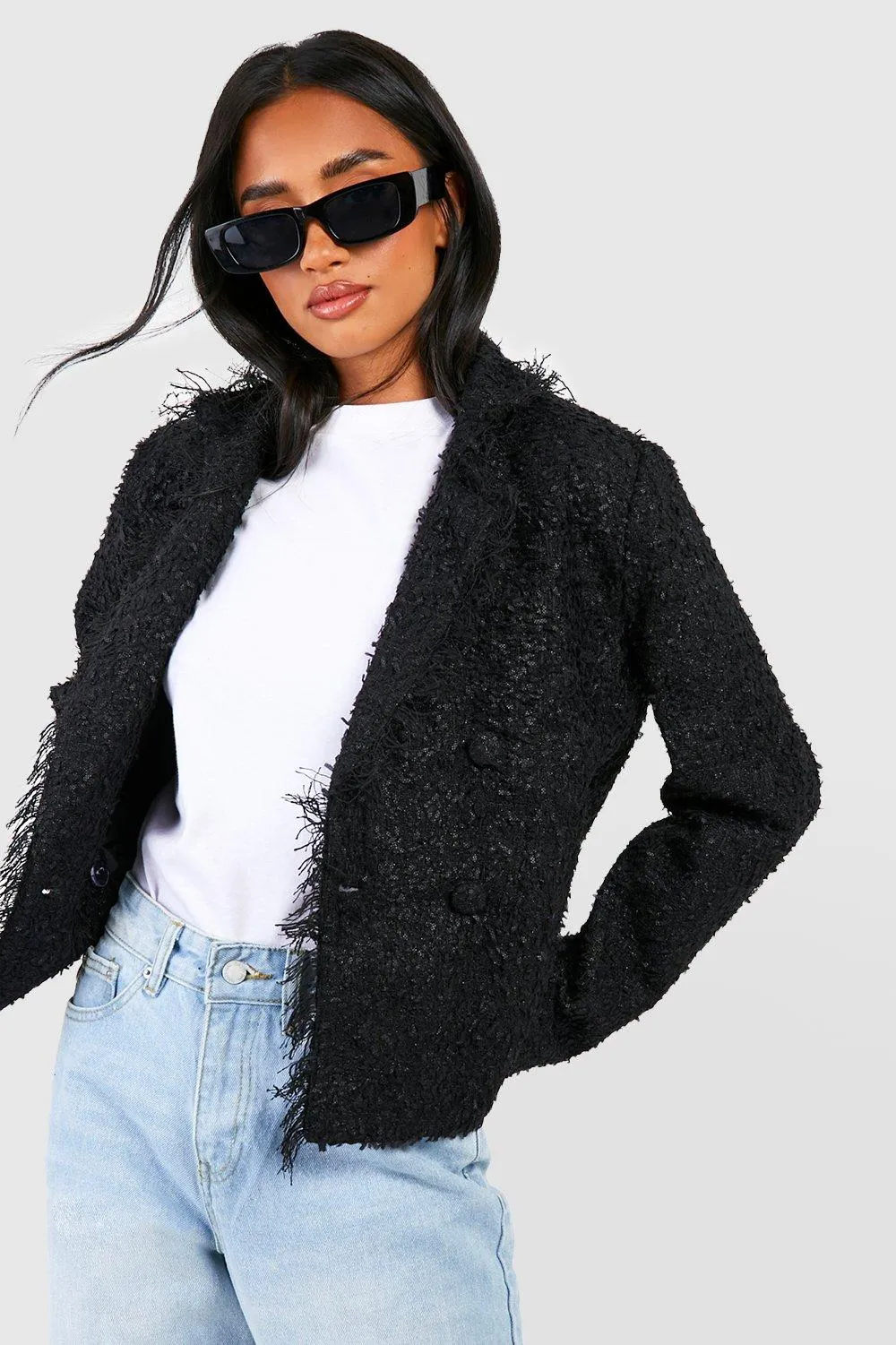 Petite Double Breasted Boucle Jacket