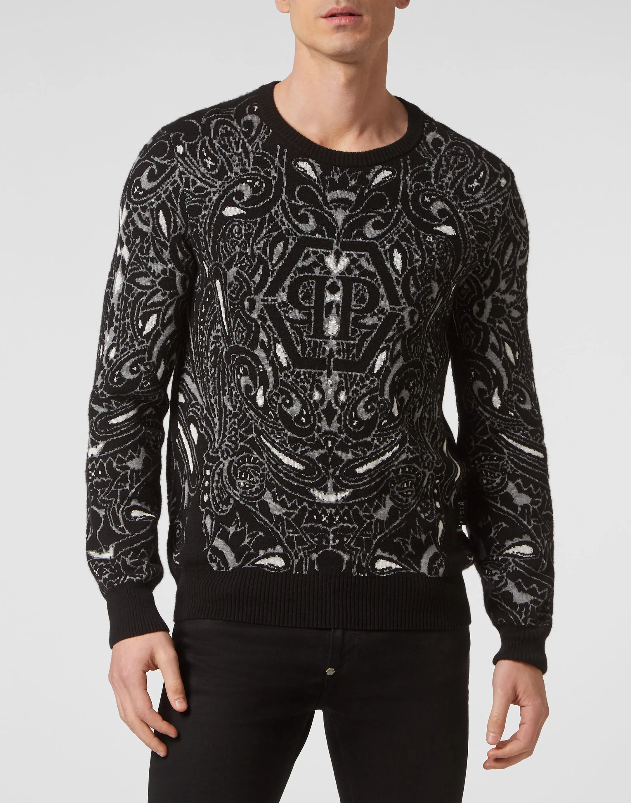 PHILIPP PLEIN Cashmere & Silk Pullover Round Neck LS Paisley Bandana