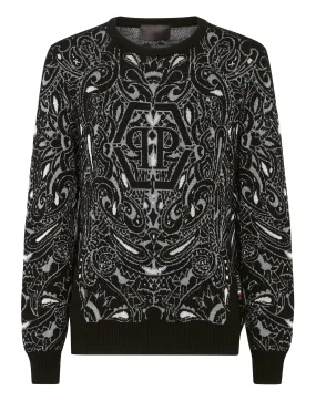 PHILIPP PLEIN Cashmere & Silk Pullover Round Neck LS Paisley Bandana