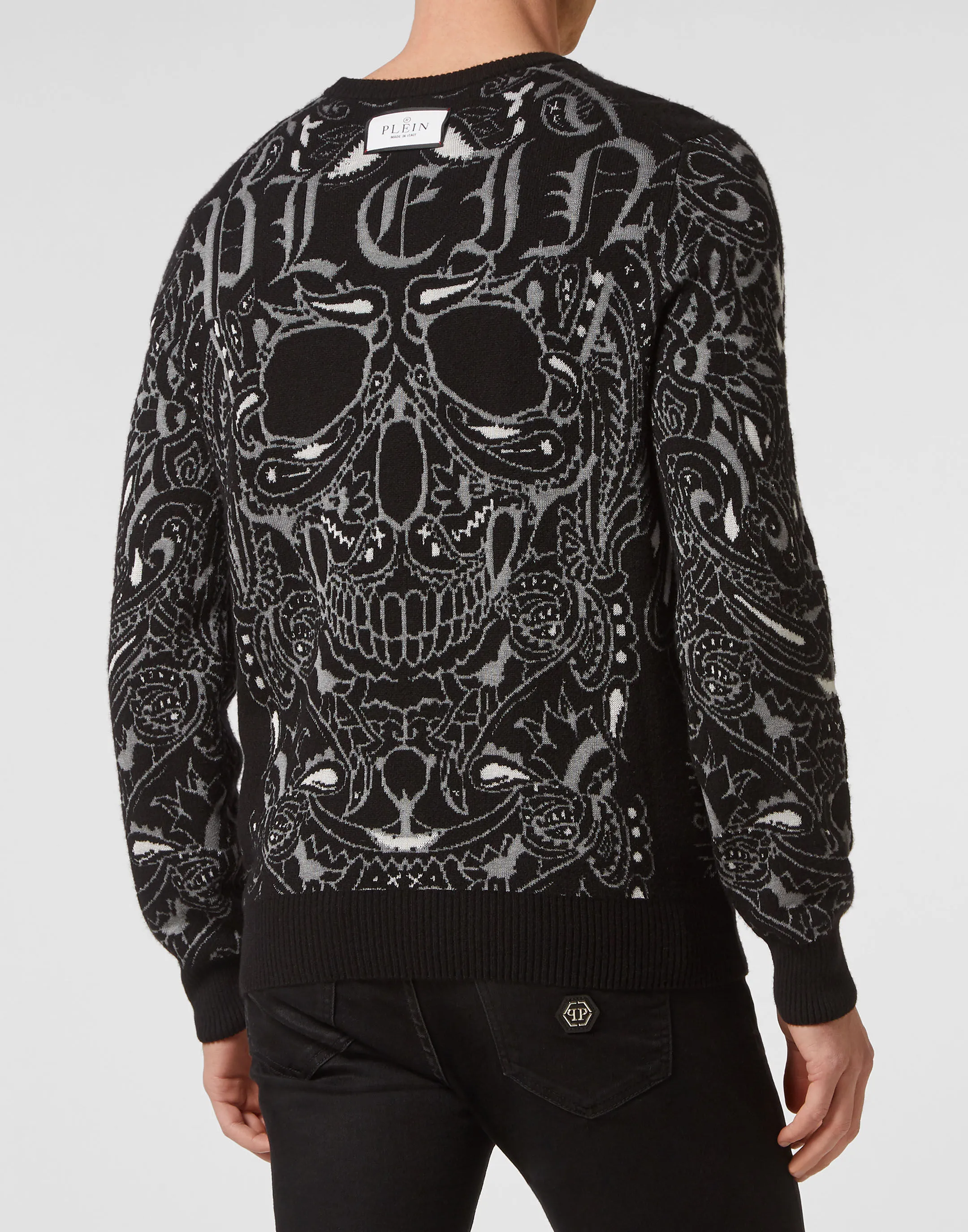 PHILIPP PLEIN Cashmere & Silk Pullover Round Neck LS Paisley Bandana