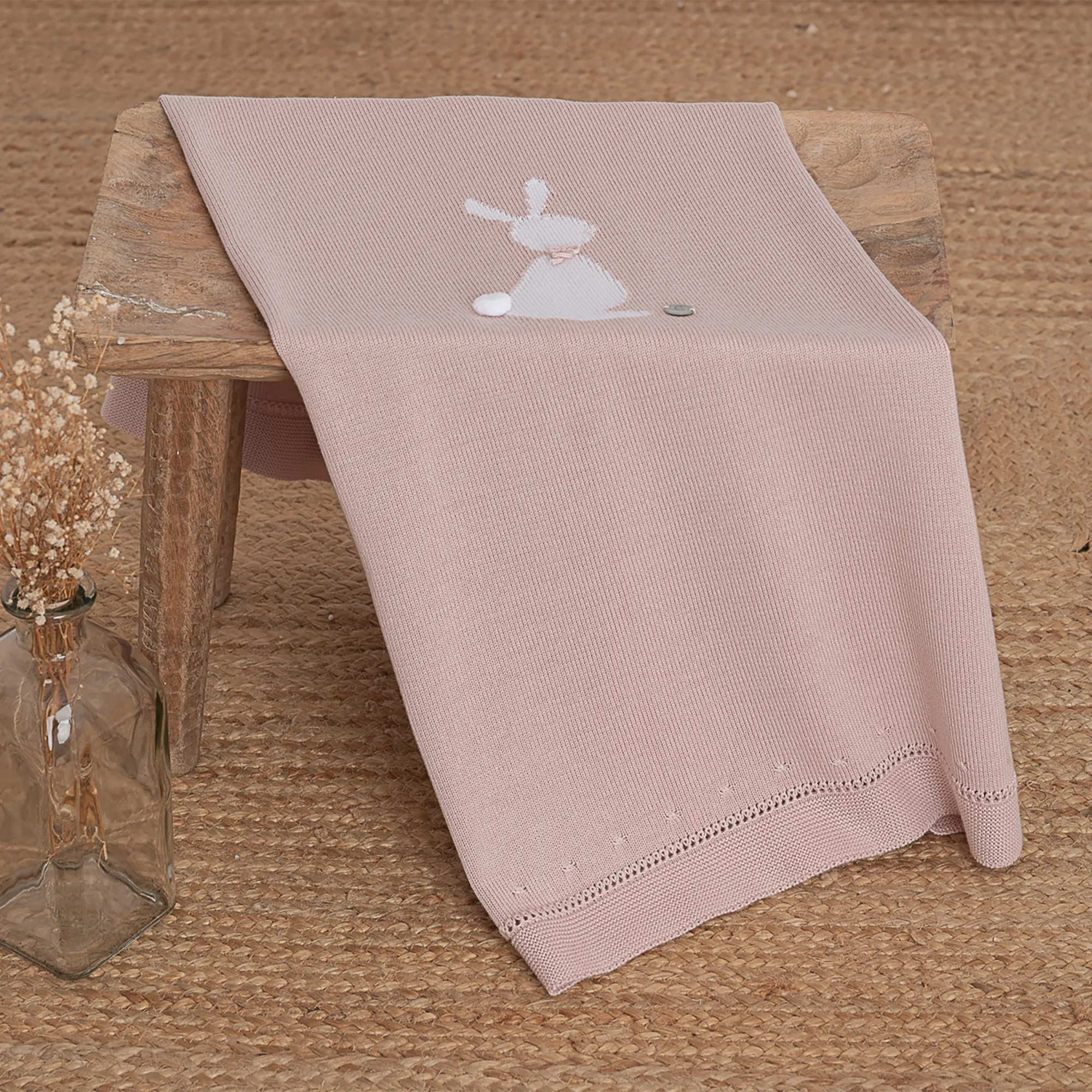 Pink Cotton Knit Bunny Blanket (82cm)