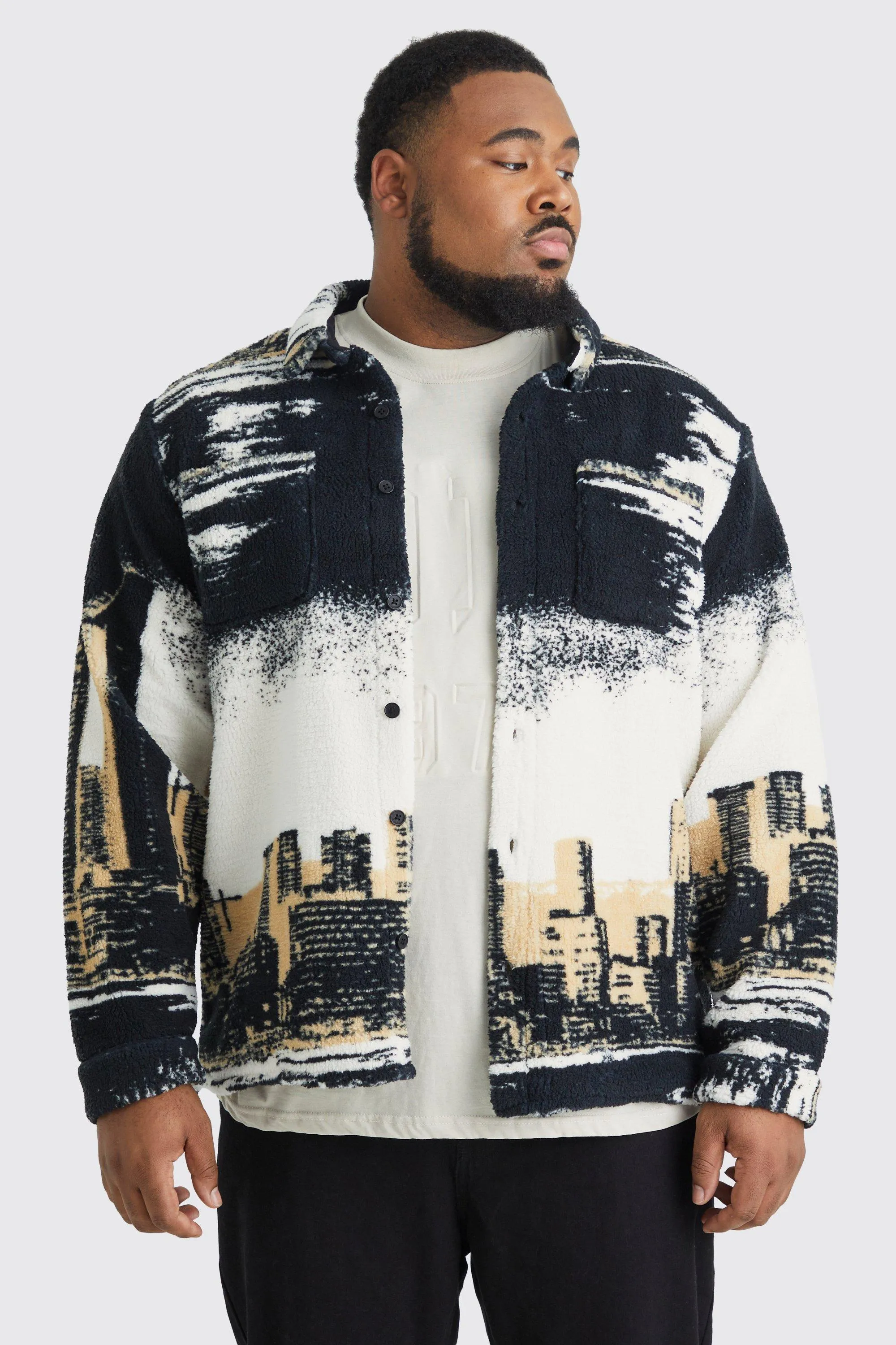 Plus Borg Monochrome City Shirt Jacket