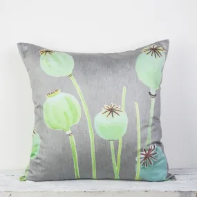 Poppy Pods on Gray Background Pillow