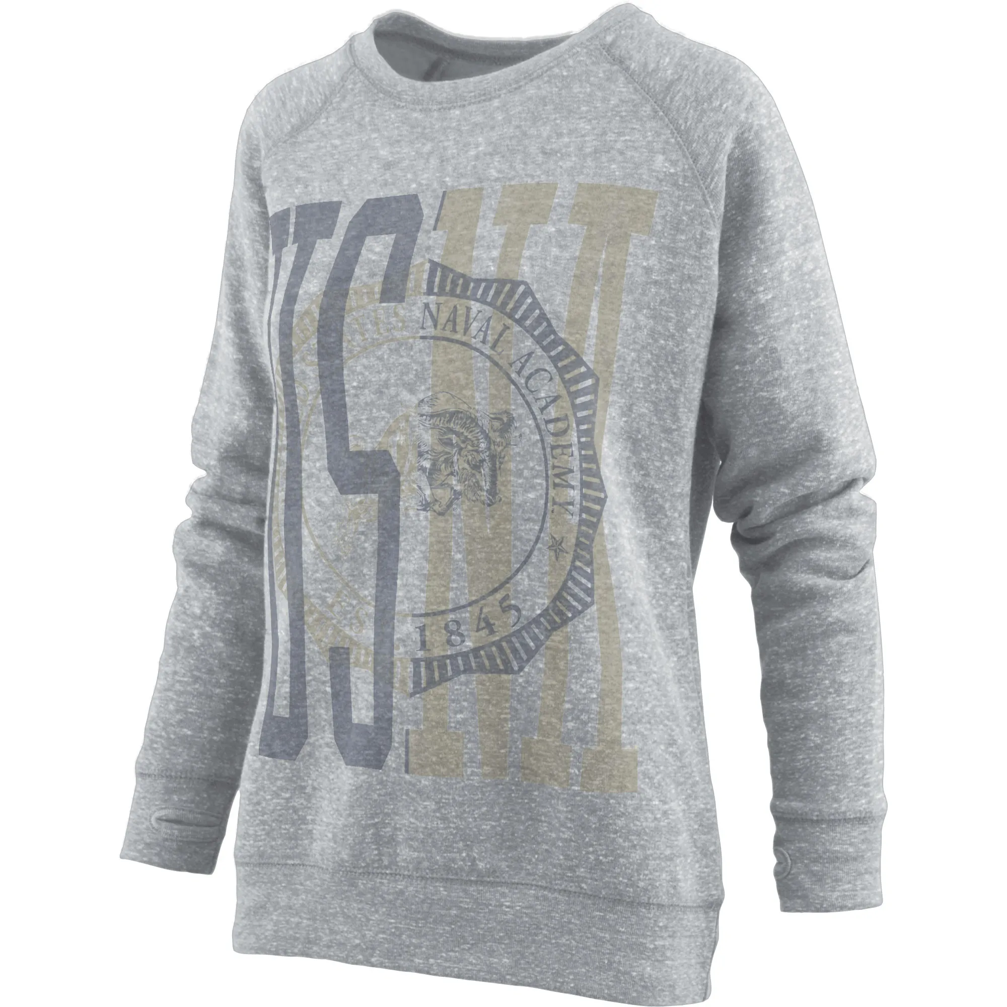 Pressbox Navy Midshipmen Women's Heather Gray Knobi Raglan Pullover Sweatshirt