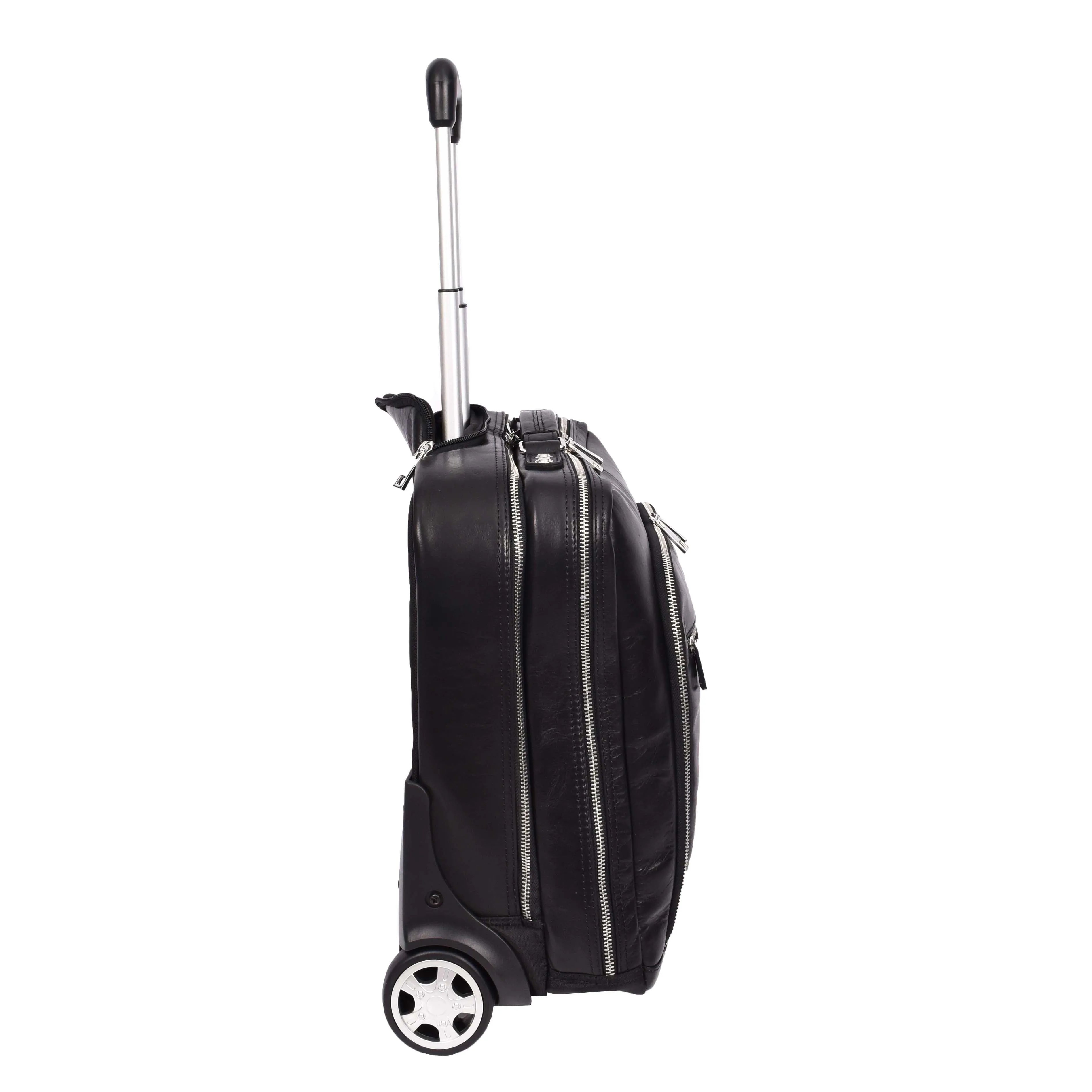 Real Leather Pilot Case Wheels Telescopic Handle for Business Travel Bag Sussex Black