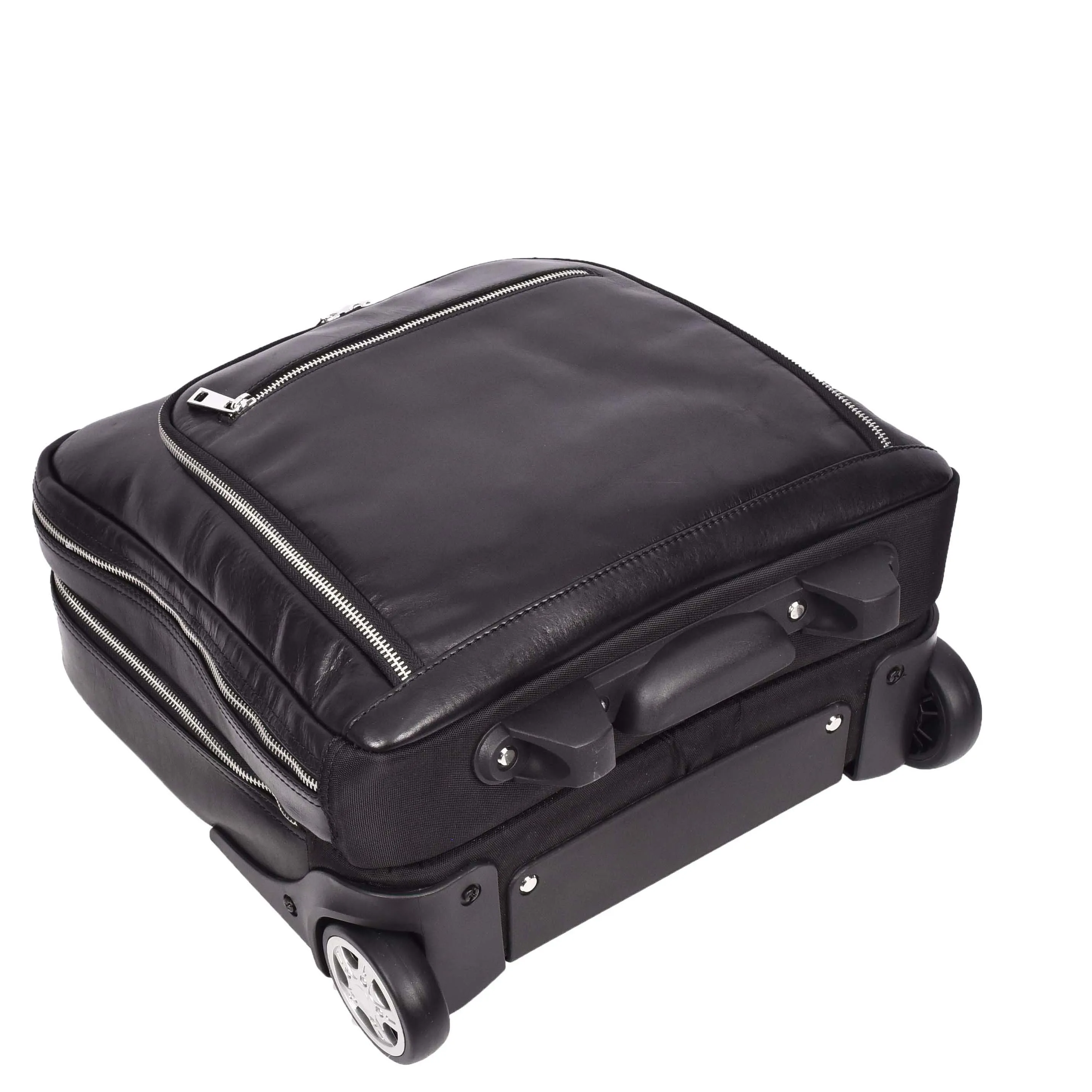 Real Leather Pilot Case Wheels Telescopic Handle for Business Travel Bag Sussex Black