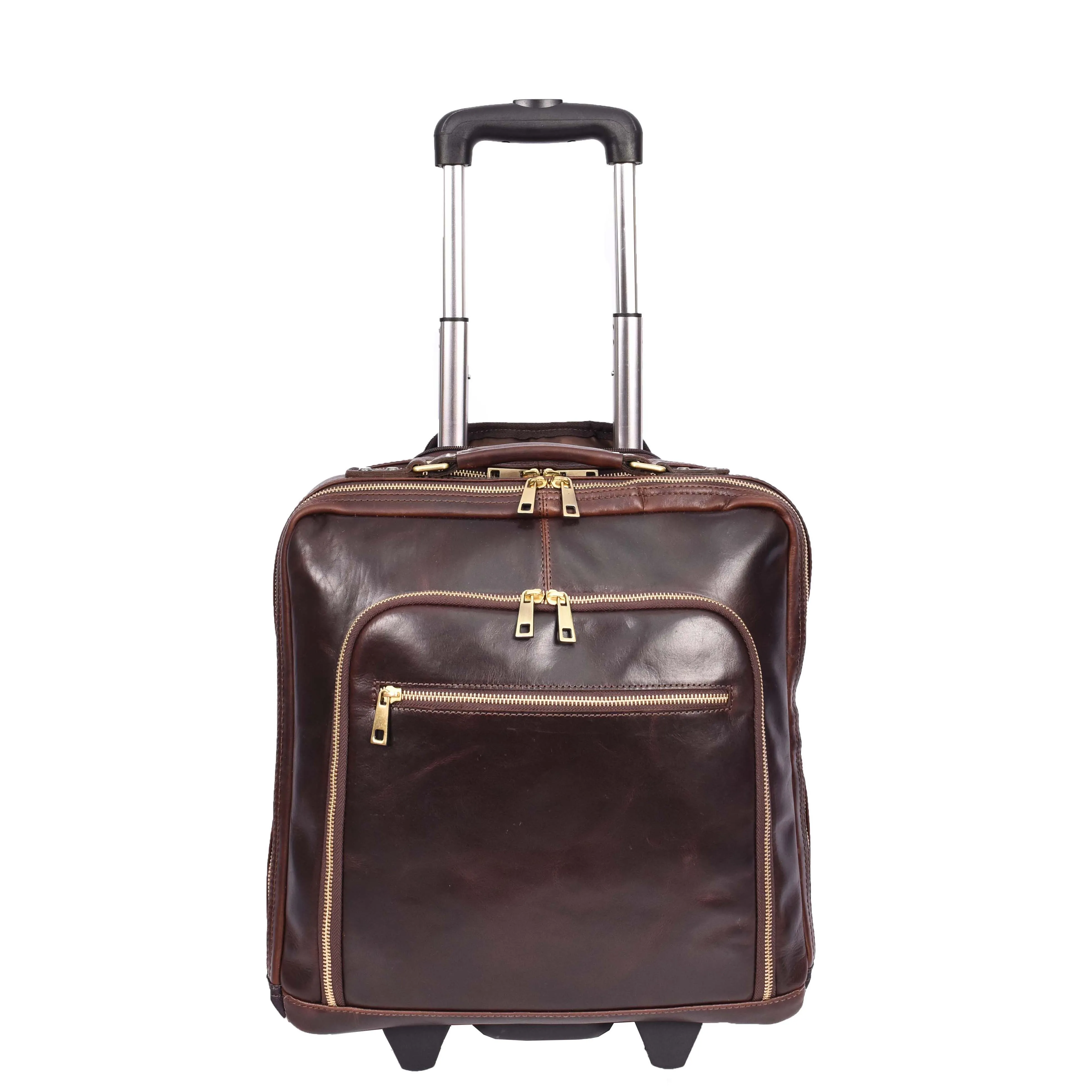 Real Leather Pilot Case Wheels Telescopic Handle for Business Travel Bag Sussex Brown