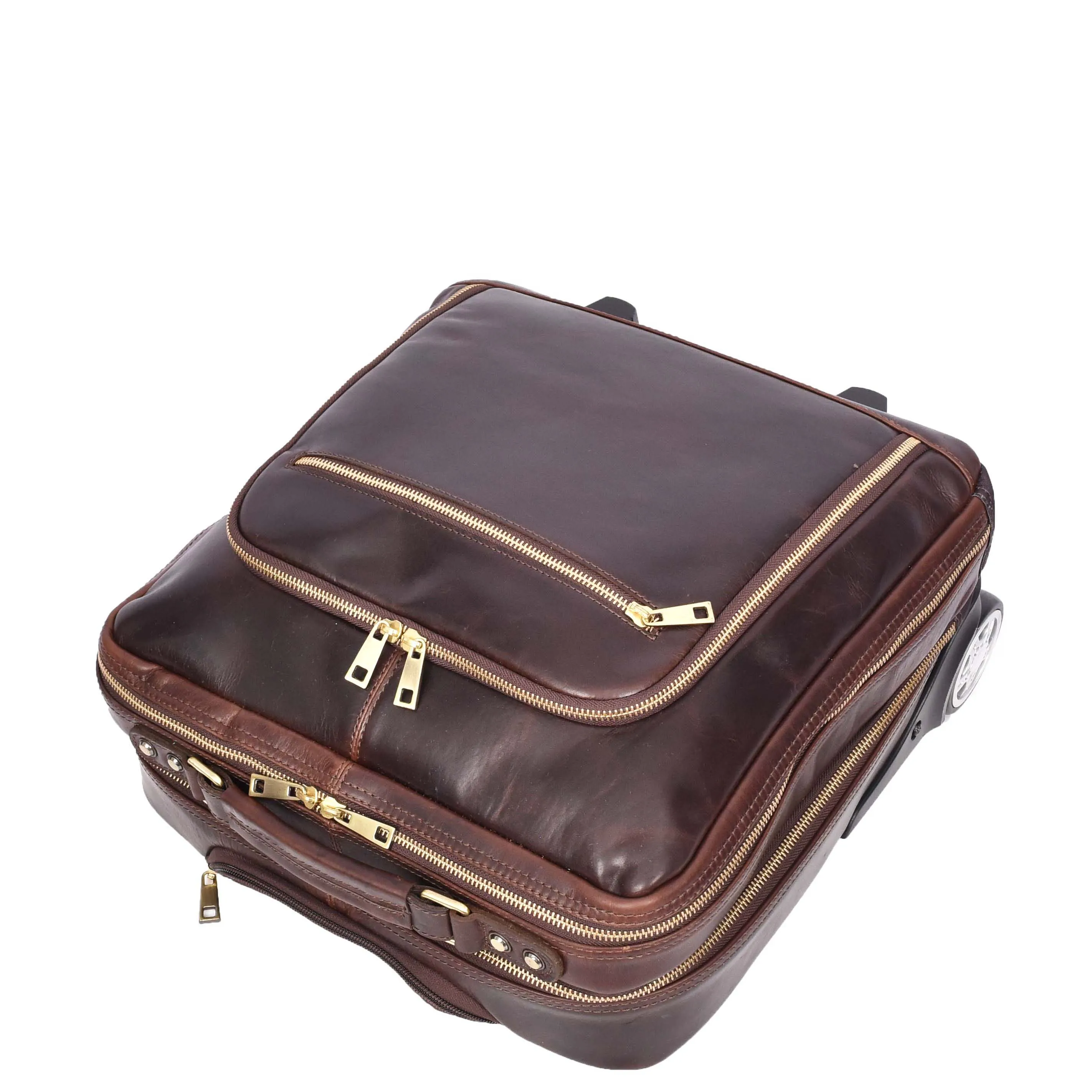 Real Leather Pilot Case Wheels Telescopic Handle for Business Travel Bag Sussex Brown