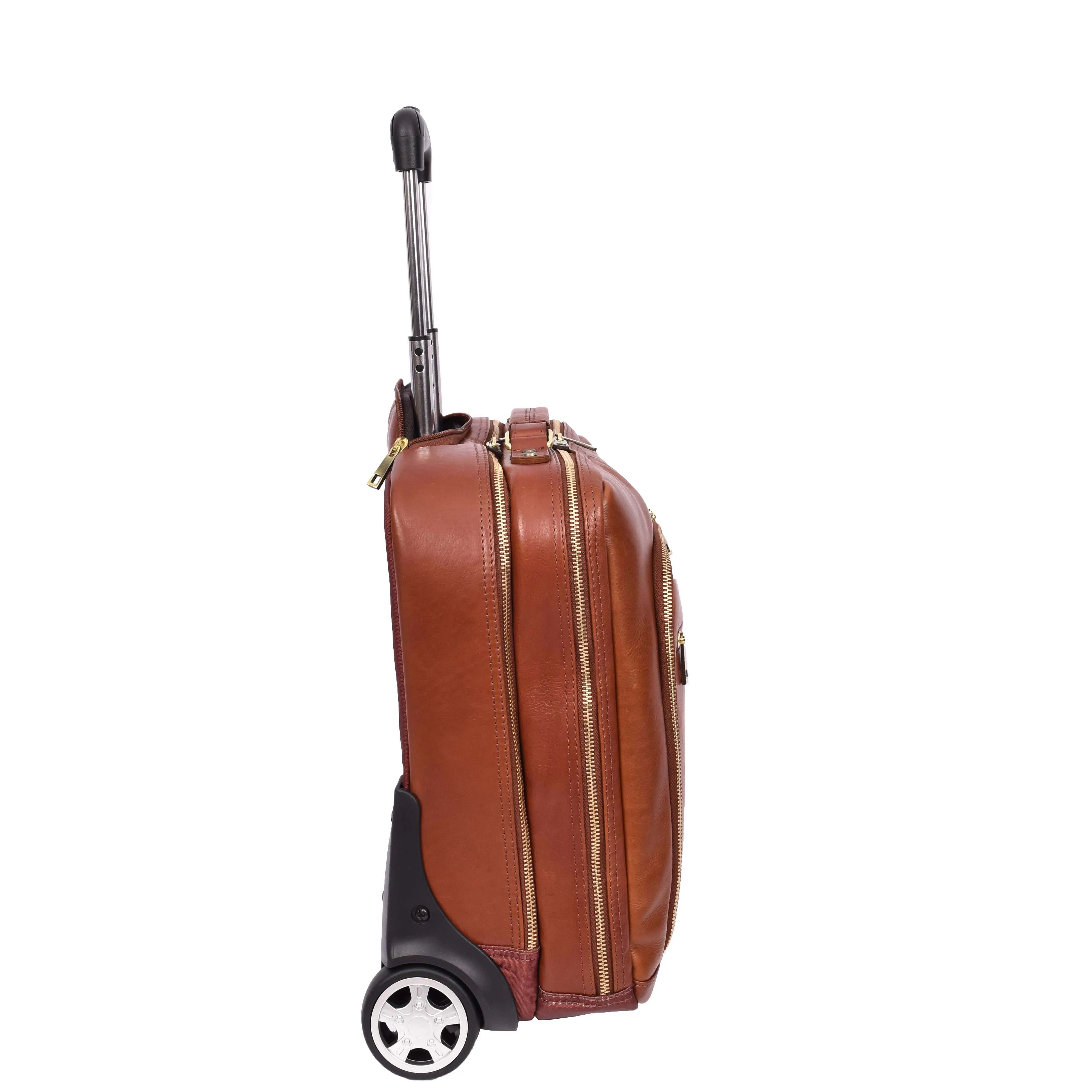 Real Leather Pilot Case Wheels Telescopic Handle for Business Travel Bag Sussex Tan