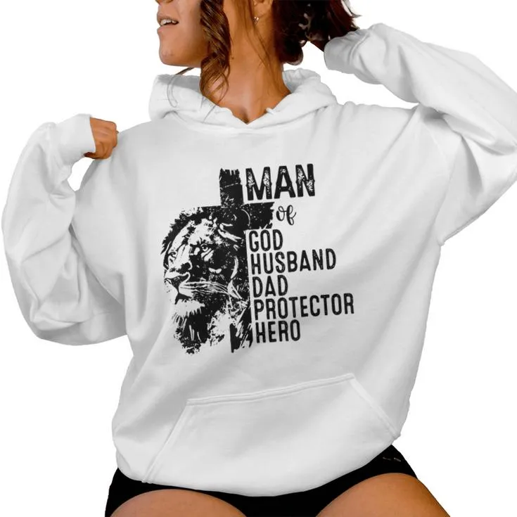 Retro Man Of God Husband Dad Protector Hero Dad Christian Women Hoodie