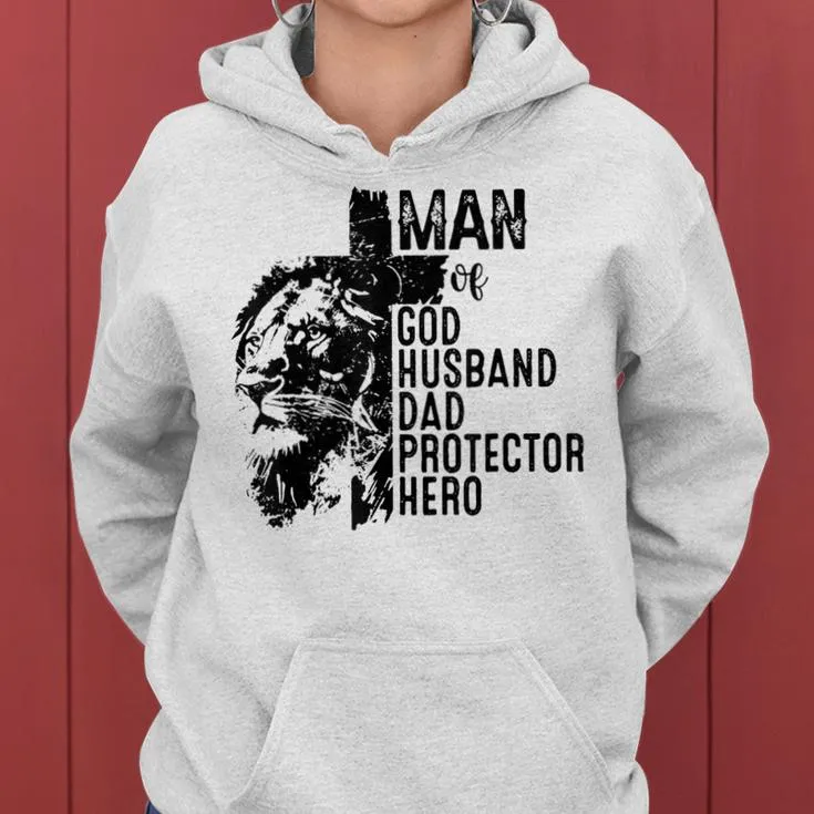 Retro Man Of God Husband Dad Protector Hero Dad Christian Women Hoodie