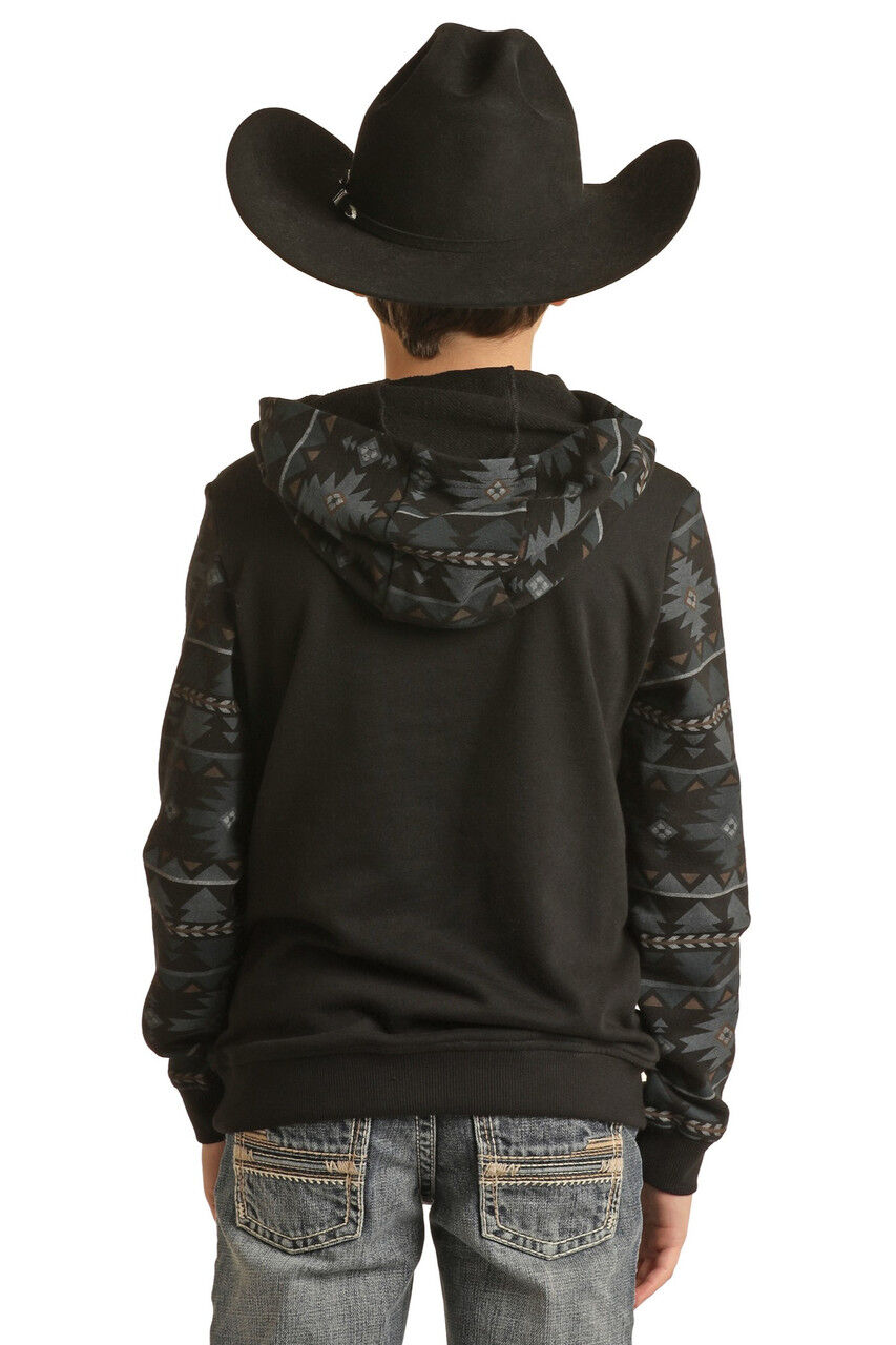 Rock & Roll Denim Boy's Aztec Print Hoodie in Black