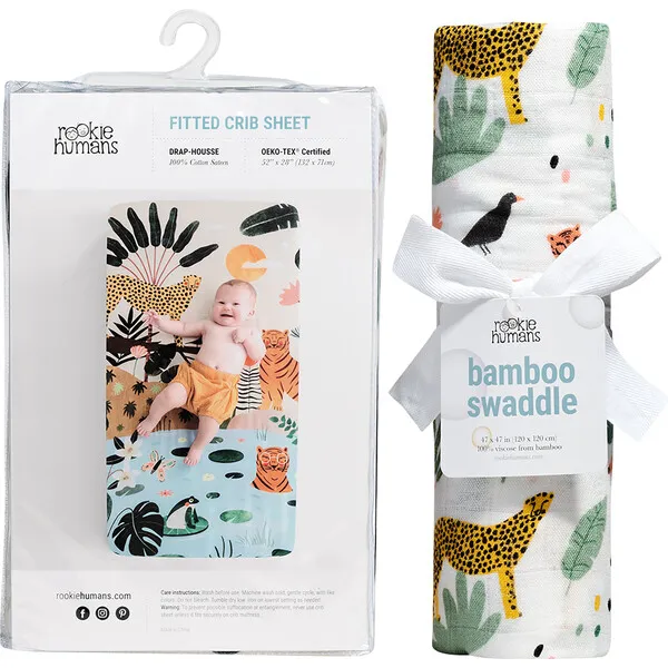 Rookie Humans Crib Sheet And Swaddle Bundle, In the Jungle