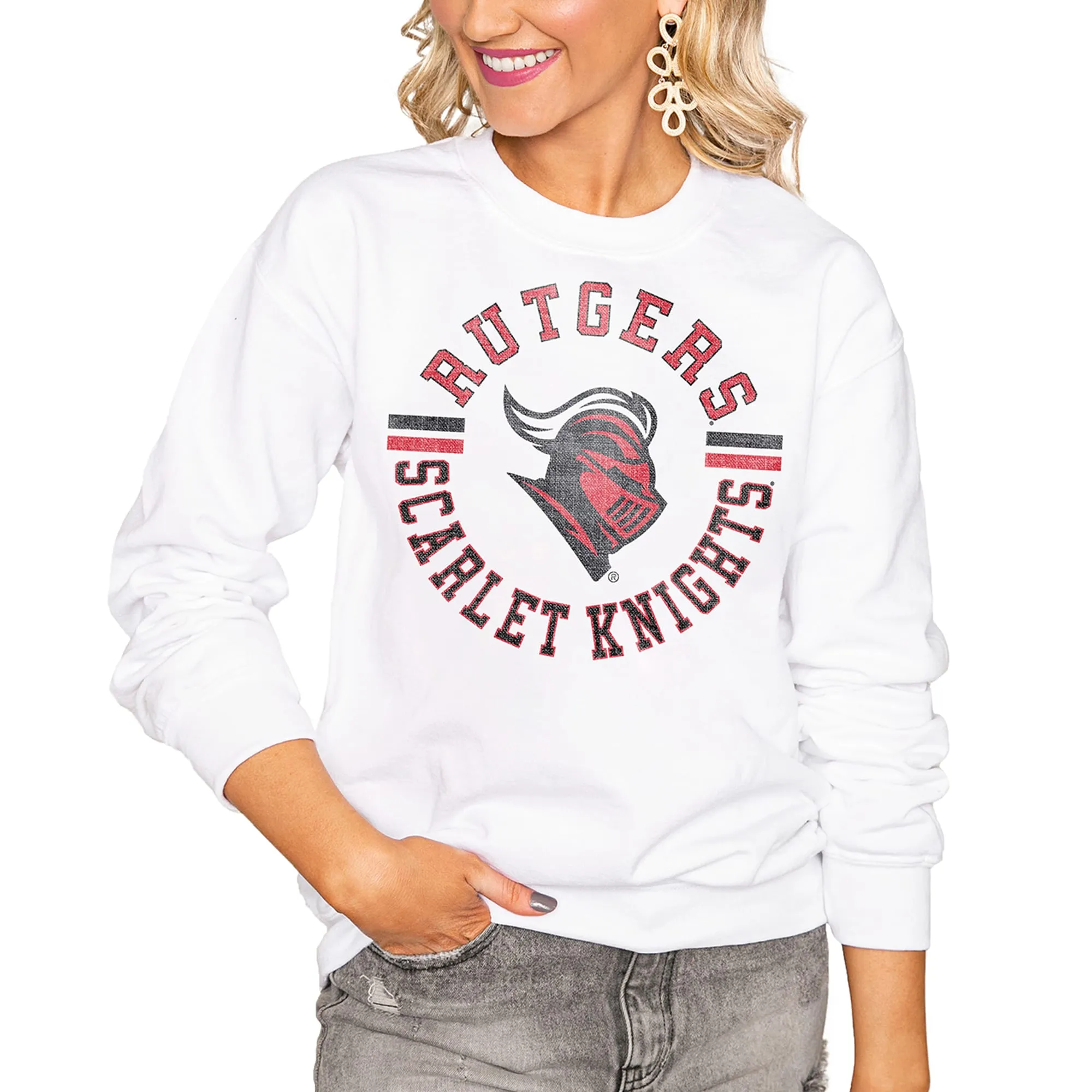 Rutgers Scarlet Knights Women's White Vintage Days Perfect Pullover Sweatshirt