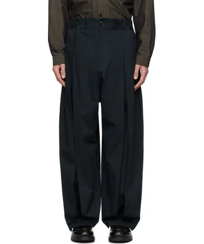 SAGE NATION Navy Box Pleat Trousers