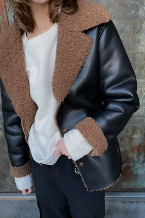 SHERPA TRIMMED VEGAN LEATHER JACKET