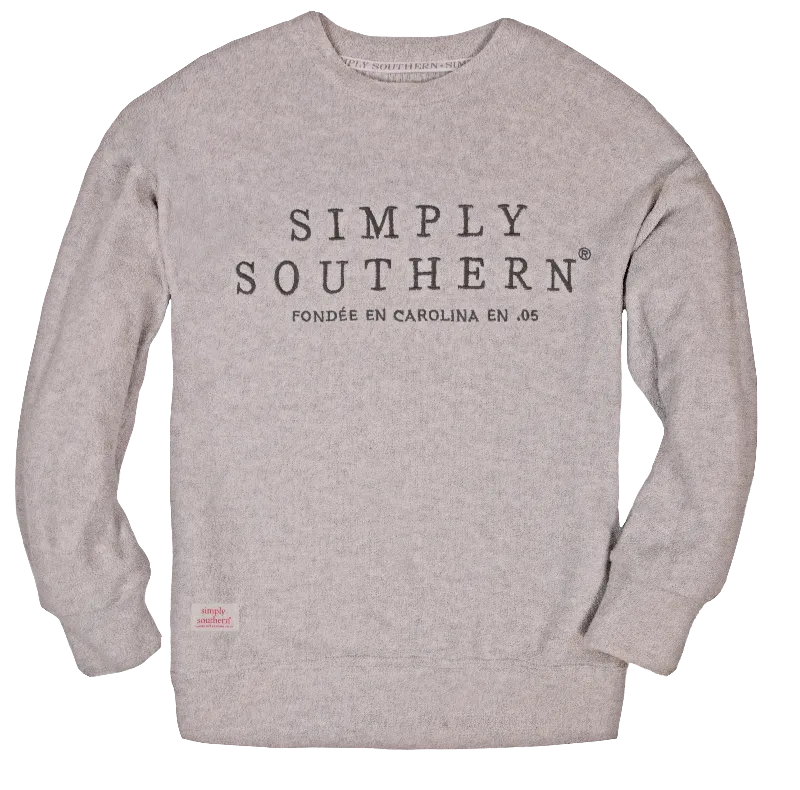 Simply Southern Grey Terry Pullover Soft Crew Sweatshirt