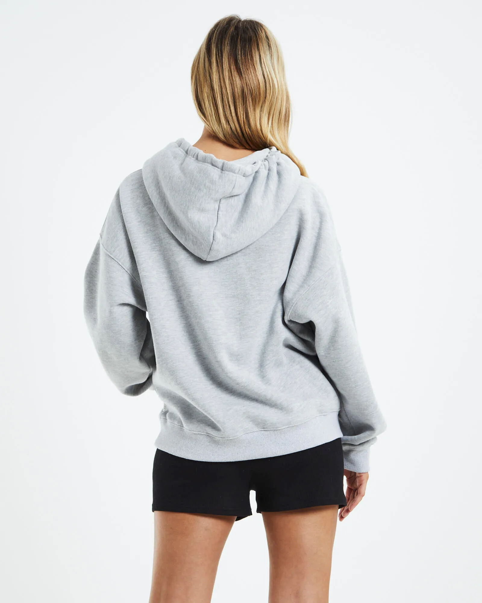 Subtitled Pocket Front Oversized Hoodie Grey Marle