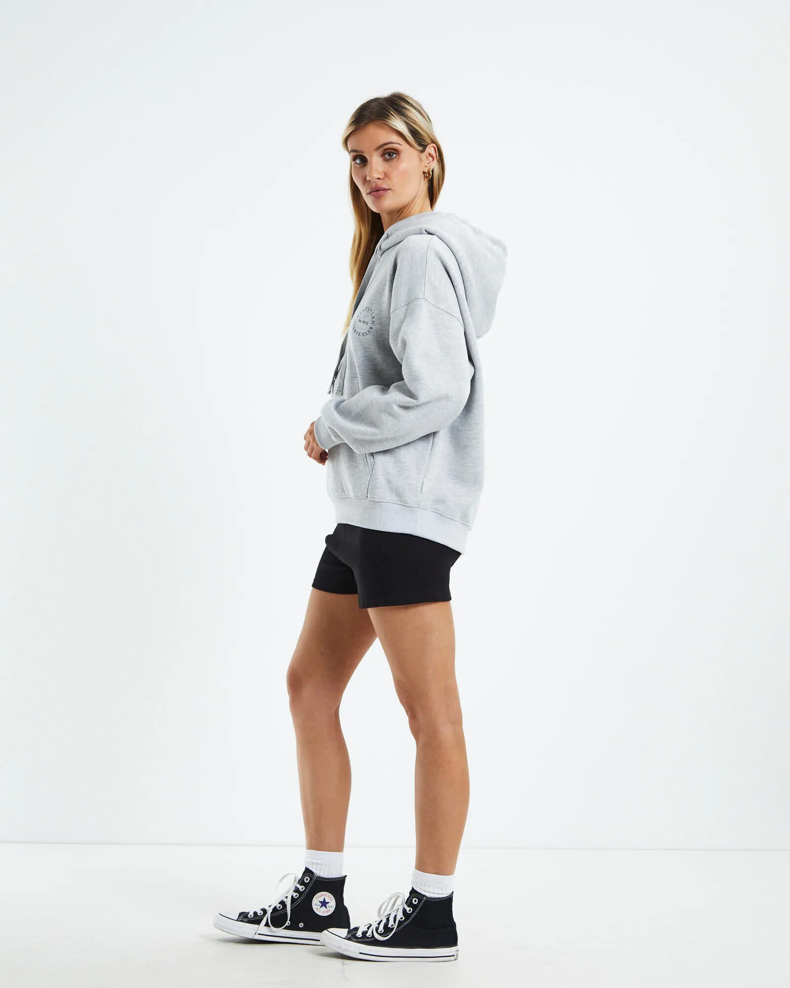 Subtitled Pocket Front Oversized Hoodie Grey Marle