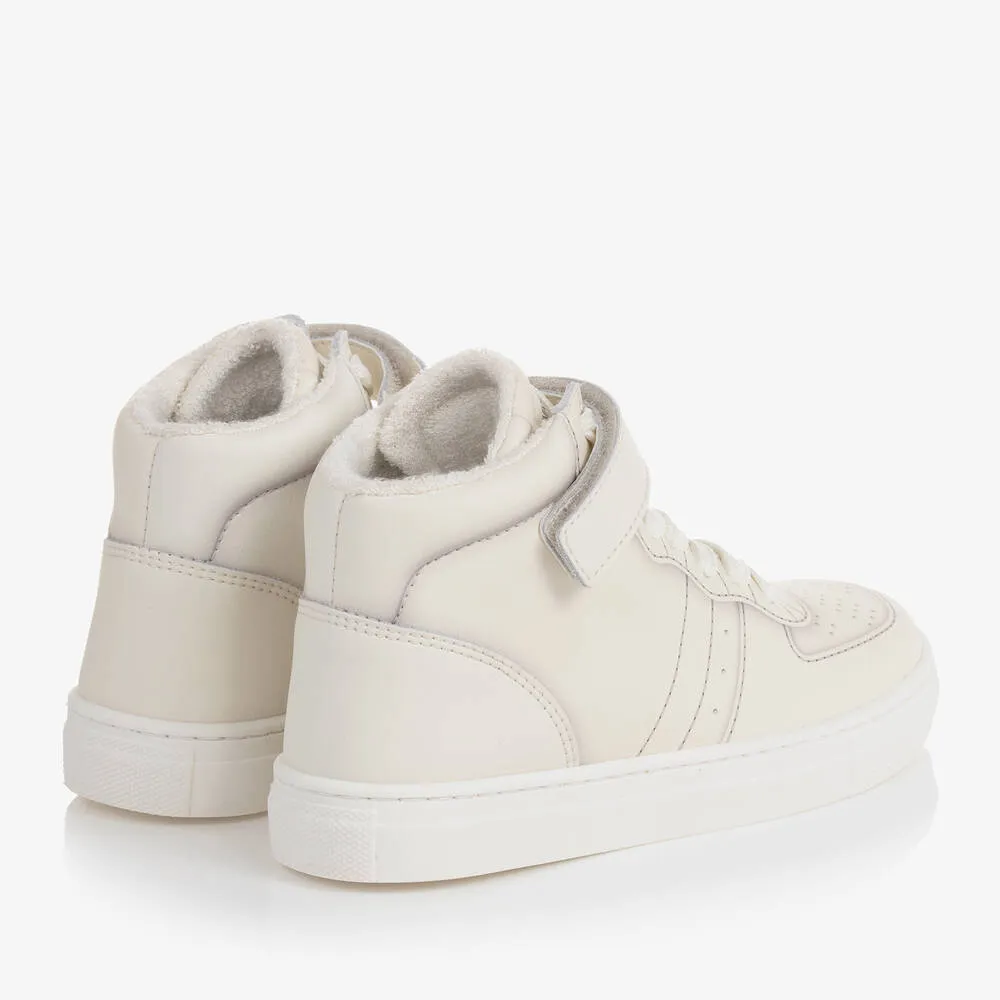 Teen Boys Ivory Leather High-Top Trainers