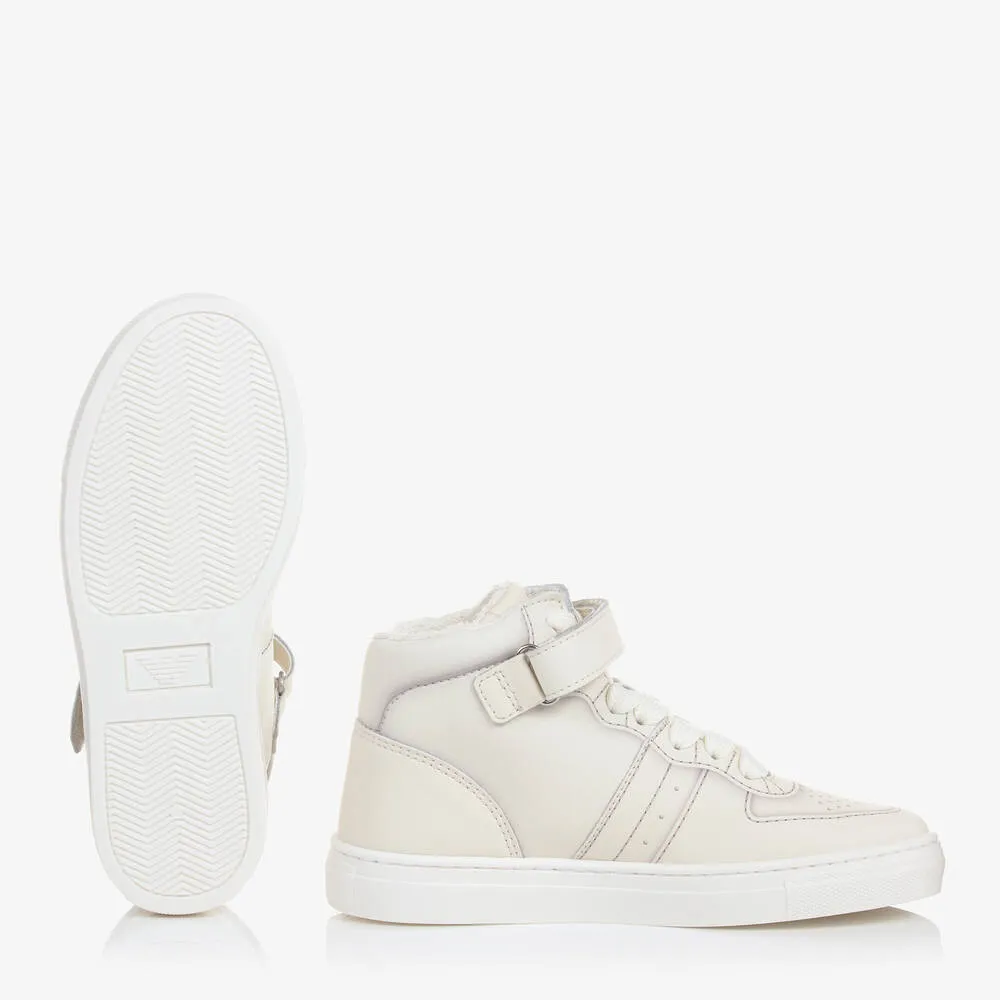 Teen Boys Ivory Leather High-Top Trainers