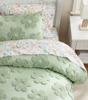 Textured Daisy Jacquard Duvet Cover and Shams, Sage