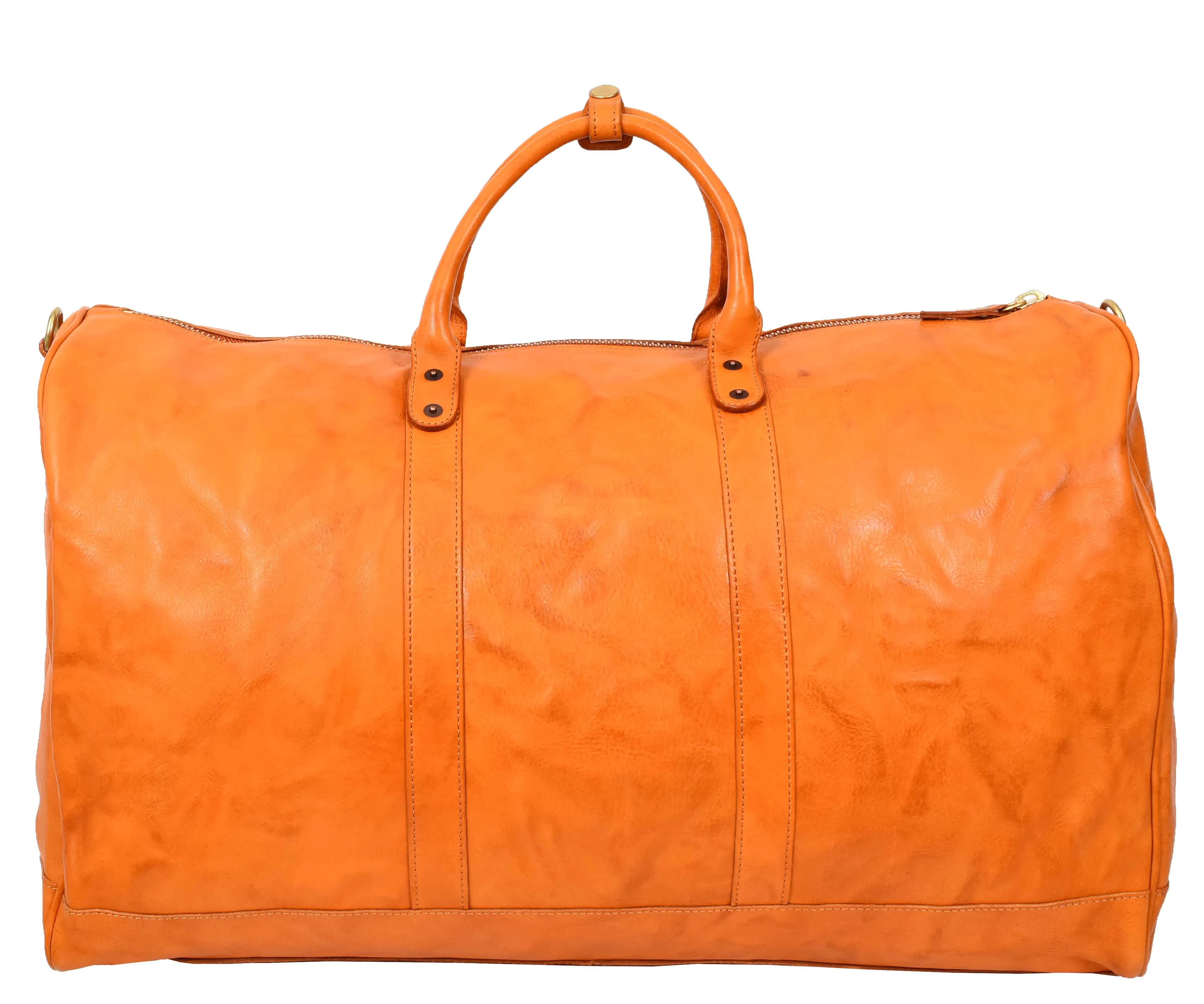 Travel Duffle Bag Genuine Vegetable Leather Large Holdall HOL712 Tan