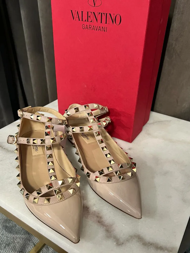 Valentino Nude Rock Stud Flats - size 36