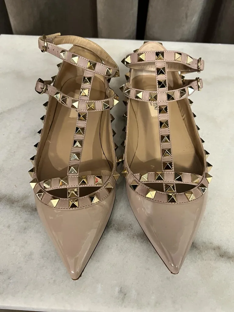 Valentino Nude Rock Stud Flats - size 36