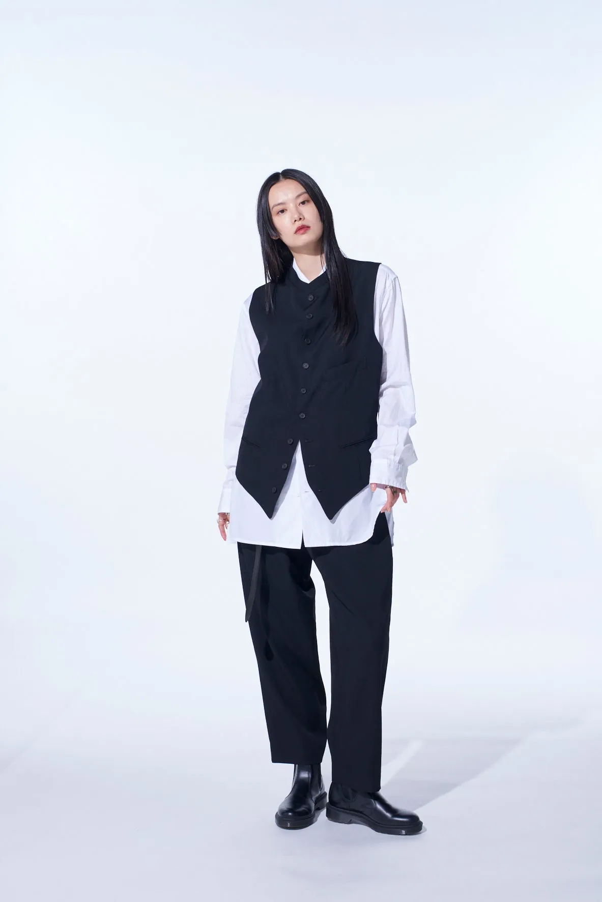 WASHER WOOL GABARDINE STAND COLLAR VEST