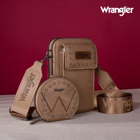 WG48S-270 Wrangler Crossbody Cell Phone Purse 3 Zippered Compartment with Coin Pouch - Khaki)