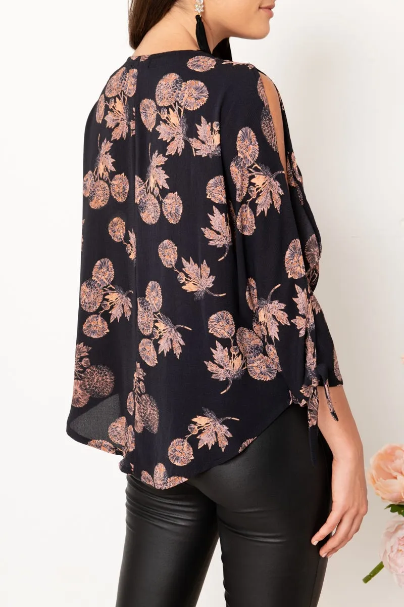 Windbreaker Top in Charcoal with Apricot Floral