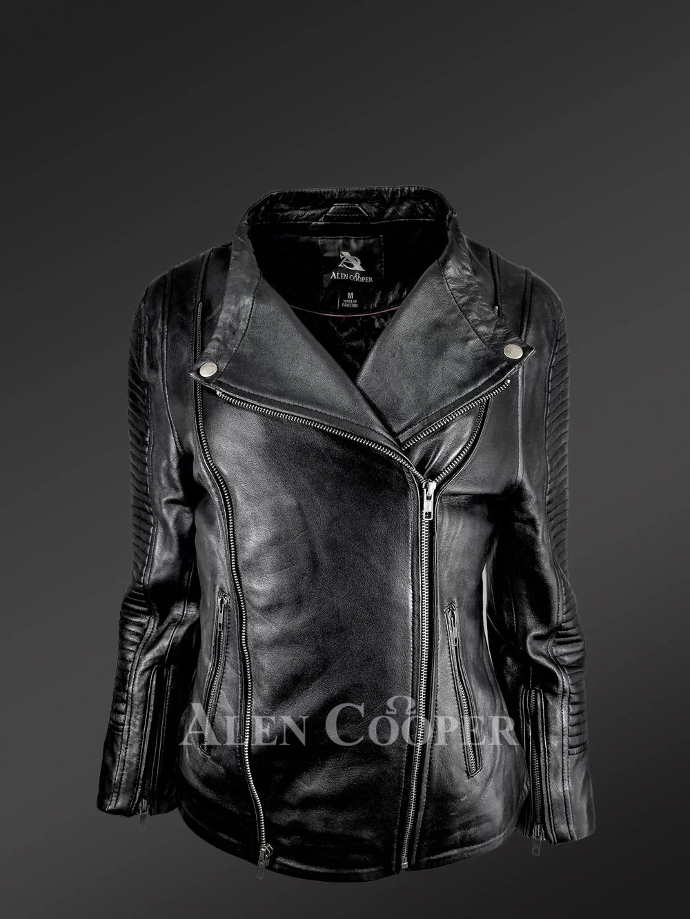 Women's Double Sided Zipper Motorcycle Jacket in Black