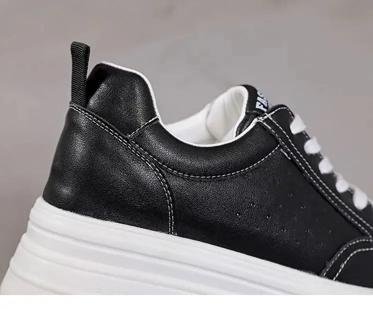 Womens Black Leather Platform Sneakers