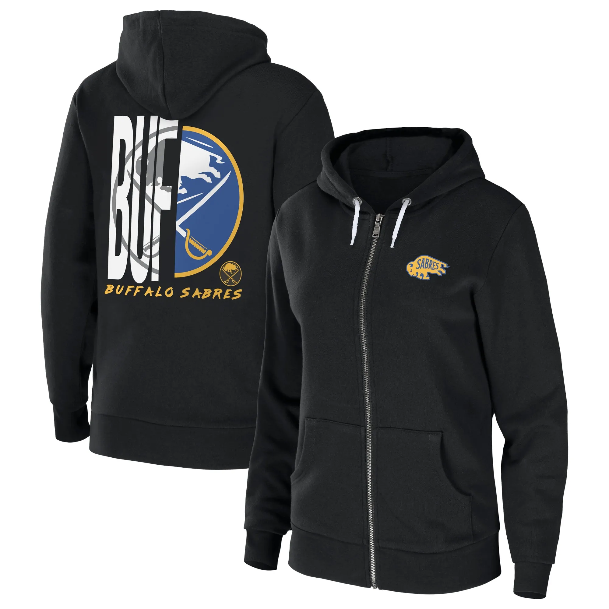 Women's Buffalo Sabres WEAR by Erin Andrews Black Sponge Fleece Full-Zip Hoodie