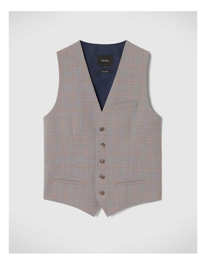 Wool Blend Tailored Vest in Grey Check